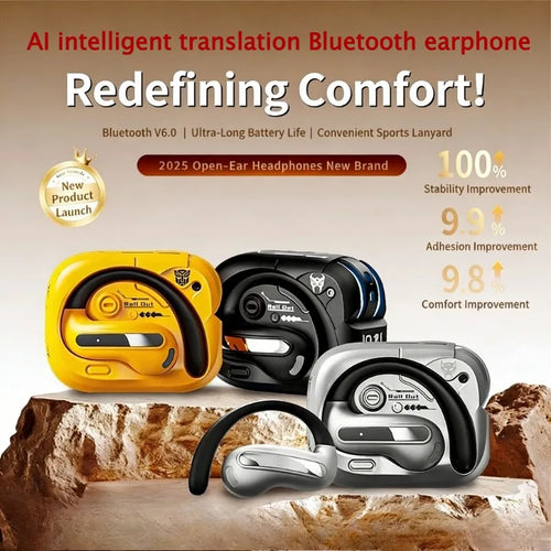 Écouteurs intelligents à traduction IA, oreillettes ouvertes OWS, Bluetooth 6.0, autonomie ultra-longue, réduction de bruit ENC, écouteurs de sport et de bureau